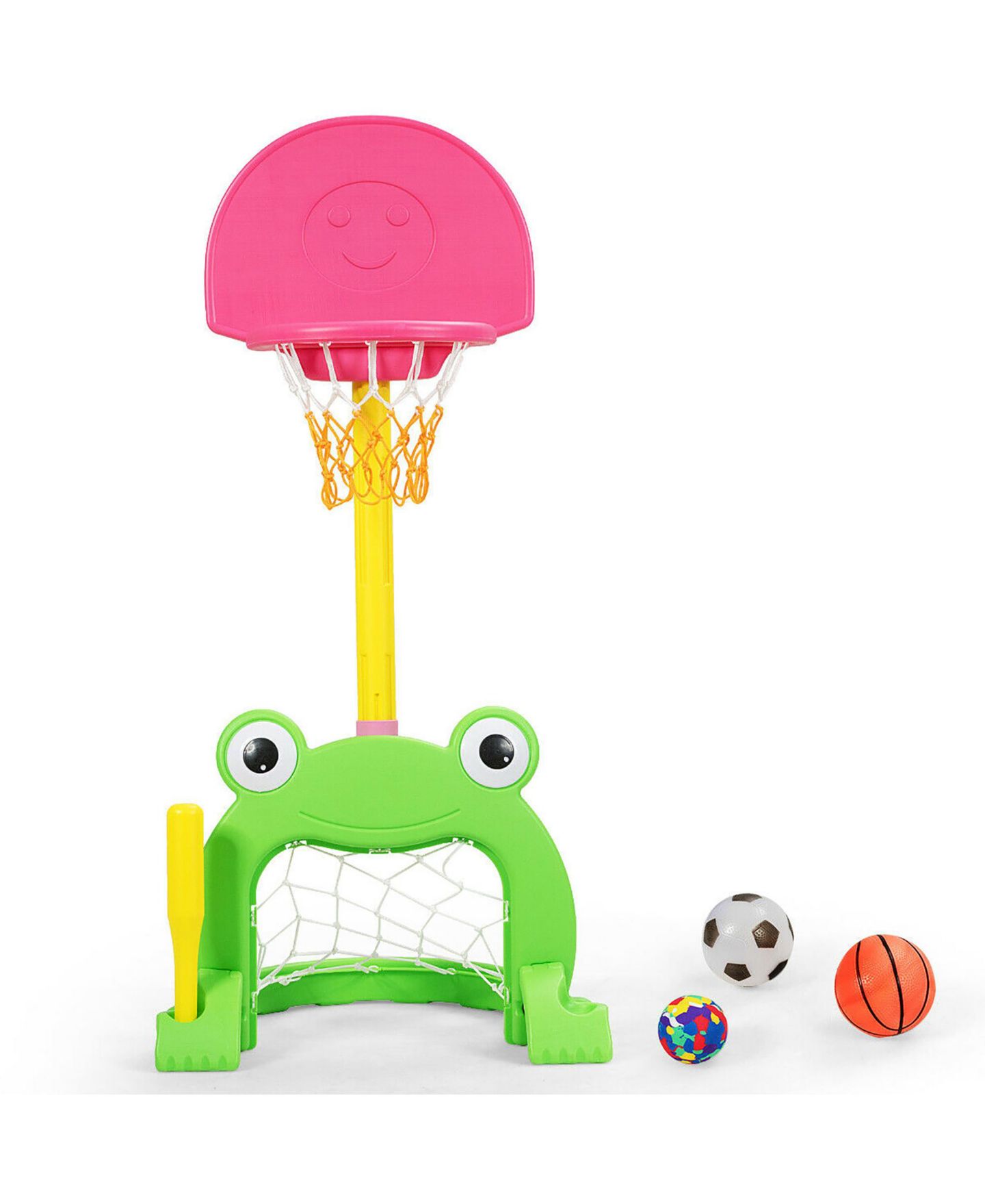 Детские игрушки Costway 3-in-1 Kids Basketball Hoop Set Adjustable Sports Activity Center, цвет: Розовый — фото 11