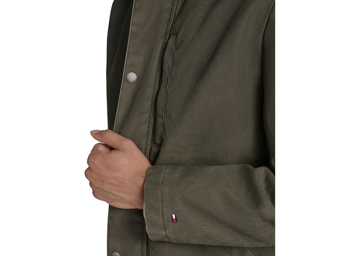 Мужское пальто Tommy Hilfiger Cotton Barn Coat with Corduroy Collar, цвет: Тёмно-зелёный ночной — фото 6
