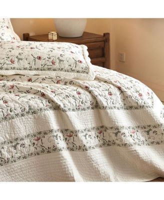 3Pcs 100% Cotton Embroidery Delicate Floral Quilt Bedspread Set King