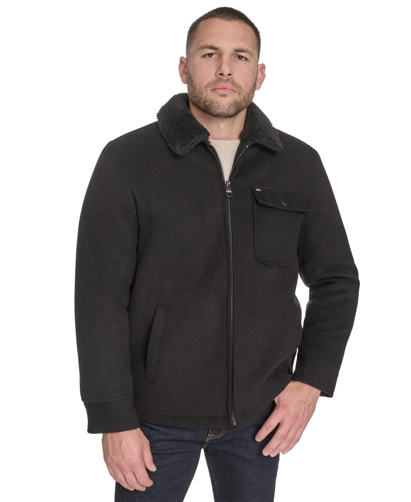 Мужская куртка Tommy Hilfiger Wool Blend Jacket with Sherpa Collar, цвет: Чёрный — фото 1