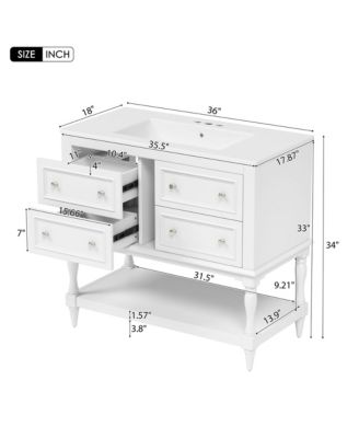 36" Solid Wood Bathroom Vanity with Mirror Cabinet, Adjustable Shelves and Drawers
