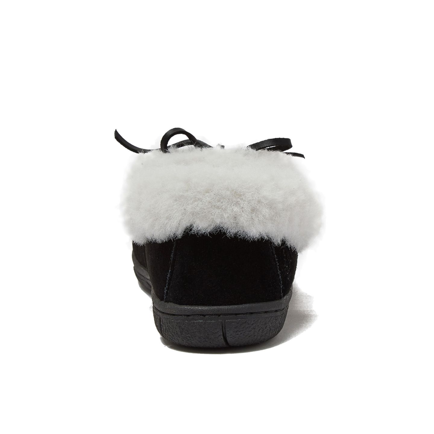 Женские тапочки Lands' End Fluffy Lined Indoor Outdoor Moccasin Slippers, цвет: Чёрный замшевый — фото 4