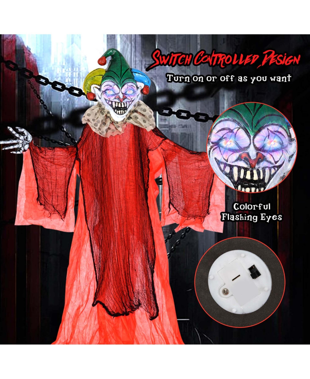 Costway 13.1 ft Halloween Hanging Clown w/ Wings Lighted Colorful Eyes Ghost for Yard