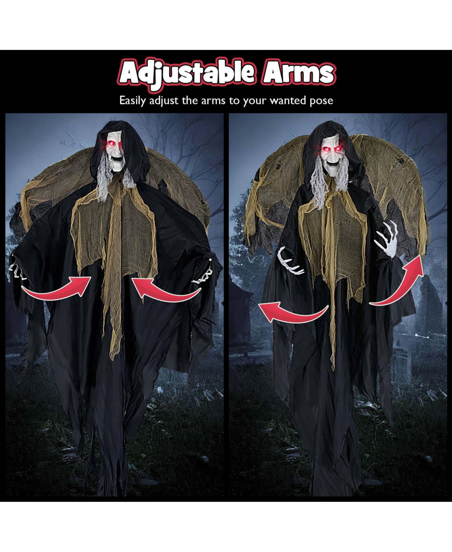 Детская игрушка Costway 8.2 ft Halloween Standing Witch Voice Activated Animatronic Ghost, цвет: Чёрный — фото 9