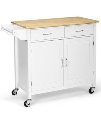 Rolling Kitchen Cart Island Wood Top Storage Trolley Cabinet Utility Modern