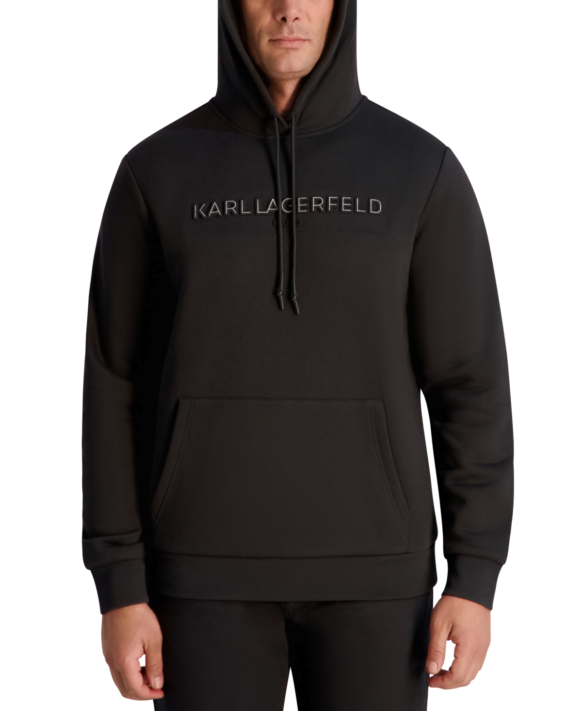 Karl Lagerfeld Paris Men's Embossed Logo Detail Pull-On Hoodie