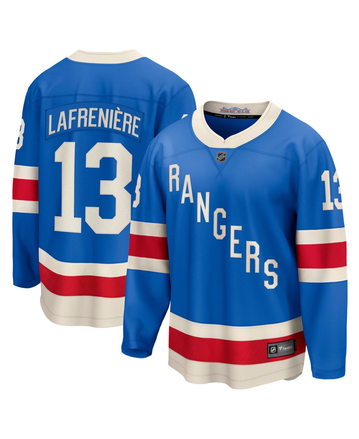 Fanatics Men's Alexis Lafreniere Blue New York Rangers Centennial Breakaway Player Jersey