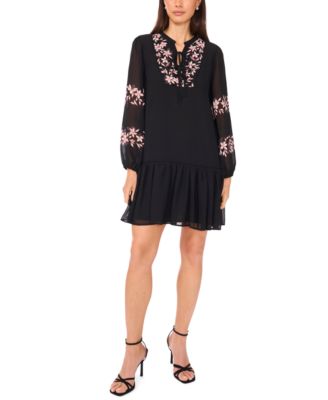 MSK - Petite Placement Print Long Sleeves Shift Dress