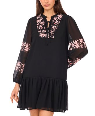 Petite Placement Print Long Sleeves Shift Dress