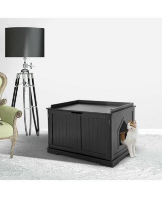 Cat Litter Box Wooden Enclosure Pet House Sidetable Washroom Storage Bench