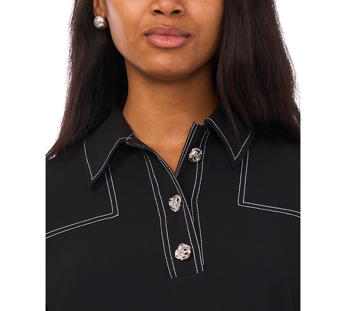 Msk Petite Collared Neck Long Sleeves Shirtdress