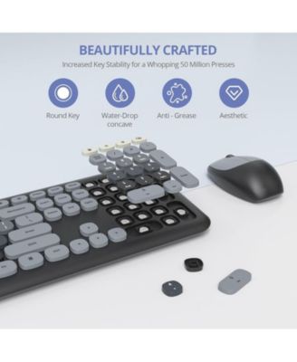 Cute Keyboard and Mouse Wireless Silent, Full-Size Retro Typewriter Wireless Quiet Slim Keyboard Low-Noise 2.4GHz for Computer, Desktop, Laptop(Grey)