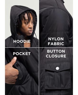 Men's Hooded Puffer Jacket With Patch Chest Pockets