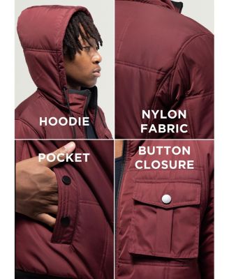 Men's Hooded Puffer Jacket With Patch Chest Pockets