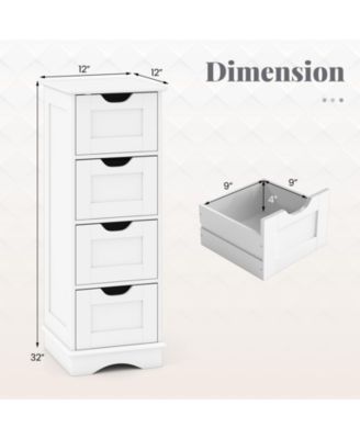 4-Drawer Bathroom Cabinet w/Cut-out Handles Anti-toppling Device Narrow Entryway