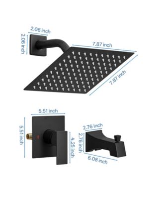 Modern Single-Handle 2-Spray Rainfall Square Shower Faucet Set with Tub Spout Combo in Matte Black Valve Included