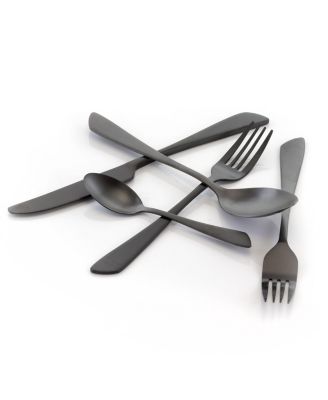 Gibbous 20 Piece Flatware Utensil Set, Stainless Steel Silverware Metal Service for 4 in Black