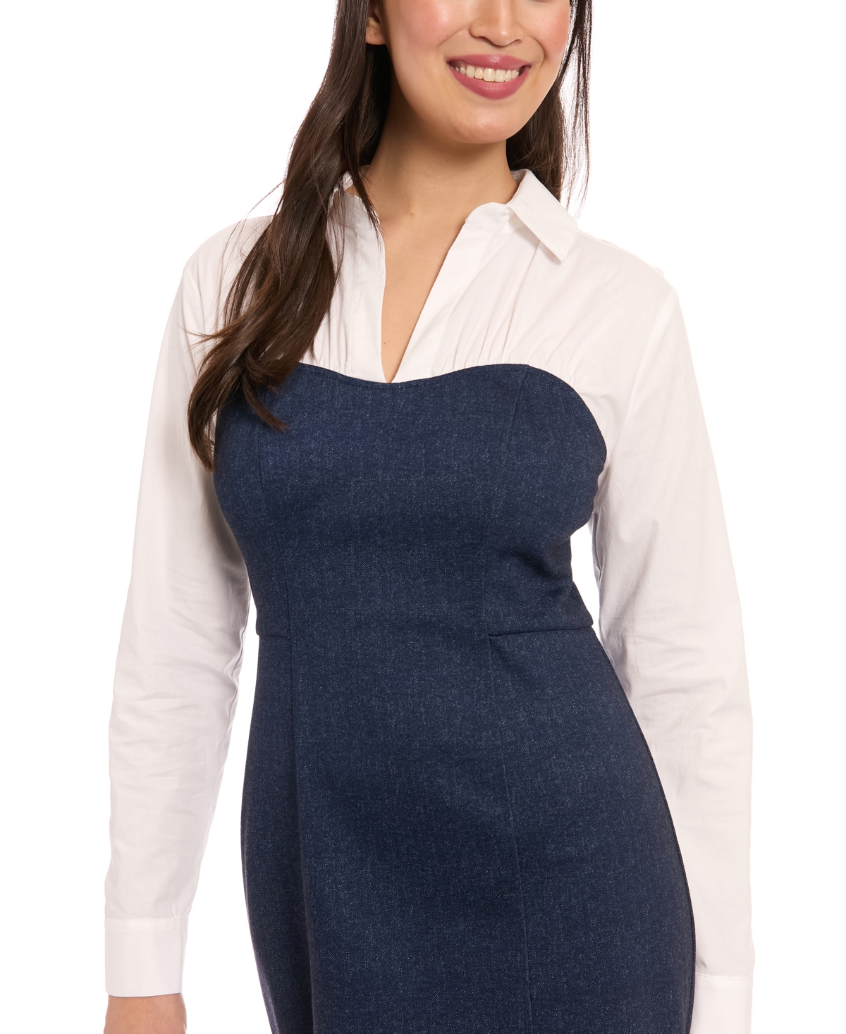 London Times Women's Collared Denim Dress In Blue
