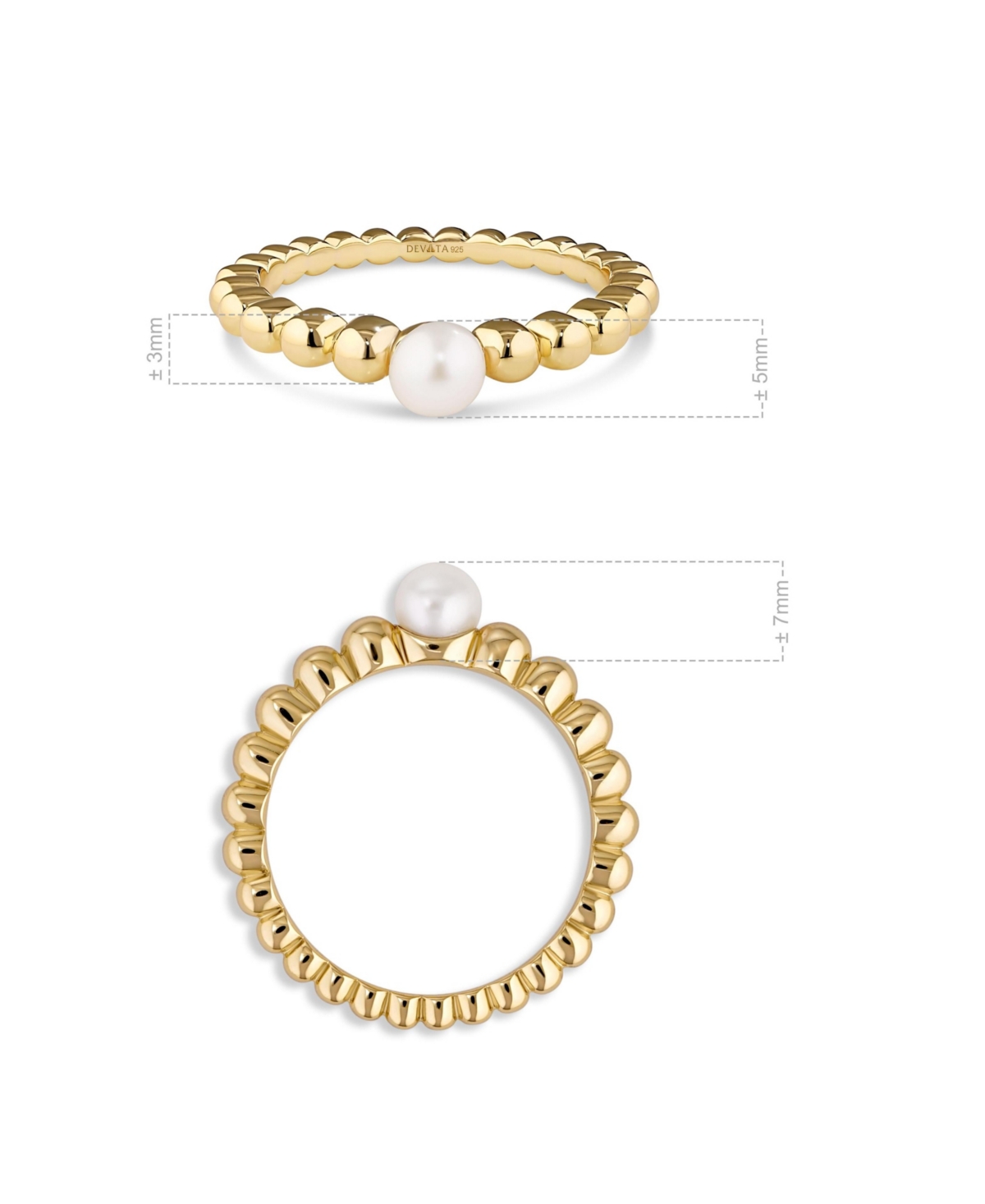 Devata Freshwater Pearl on Beaded Ball Ring Gold Plated Sterling Silver, 9