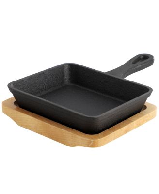  Mini Cast Iron 4 Piece Square Pan with Wood Tray