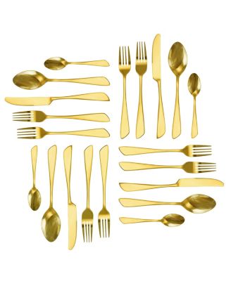 Gibbous 20 Piece Flatware Utensil Set, Stainless Steel Silverware Metal Service for 4 in Gold