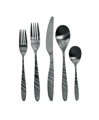 La Vague 20 Piece Flatware Utensil Set, Stainless Steel Silverware Metal Service for 4 in Matte Black