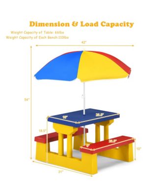 Kids Picnic Table Set W/Removable Umbrella Indoor Outdoor Garden Patio