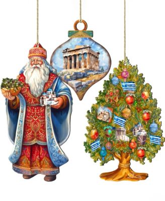Greece Inspired Santa Ornaments, Set of 3
