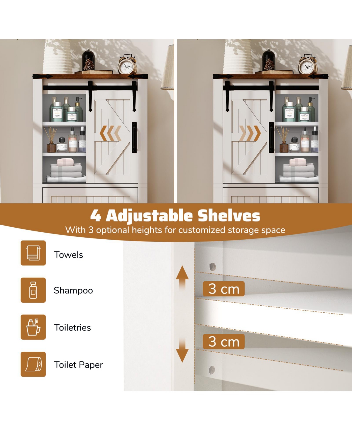 Gymax Farmhouse Bathroom Floor Cabinet w/Sliding Door Adjustable Shelves & 2 Drawers