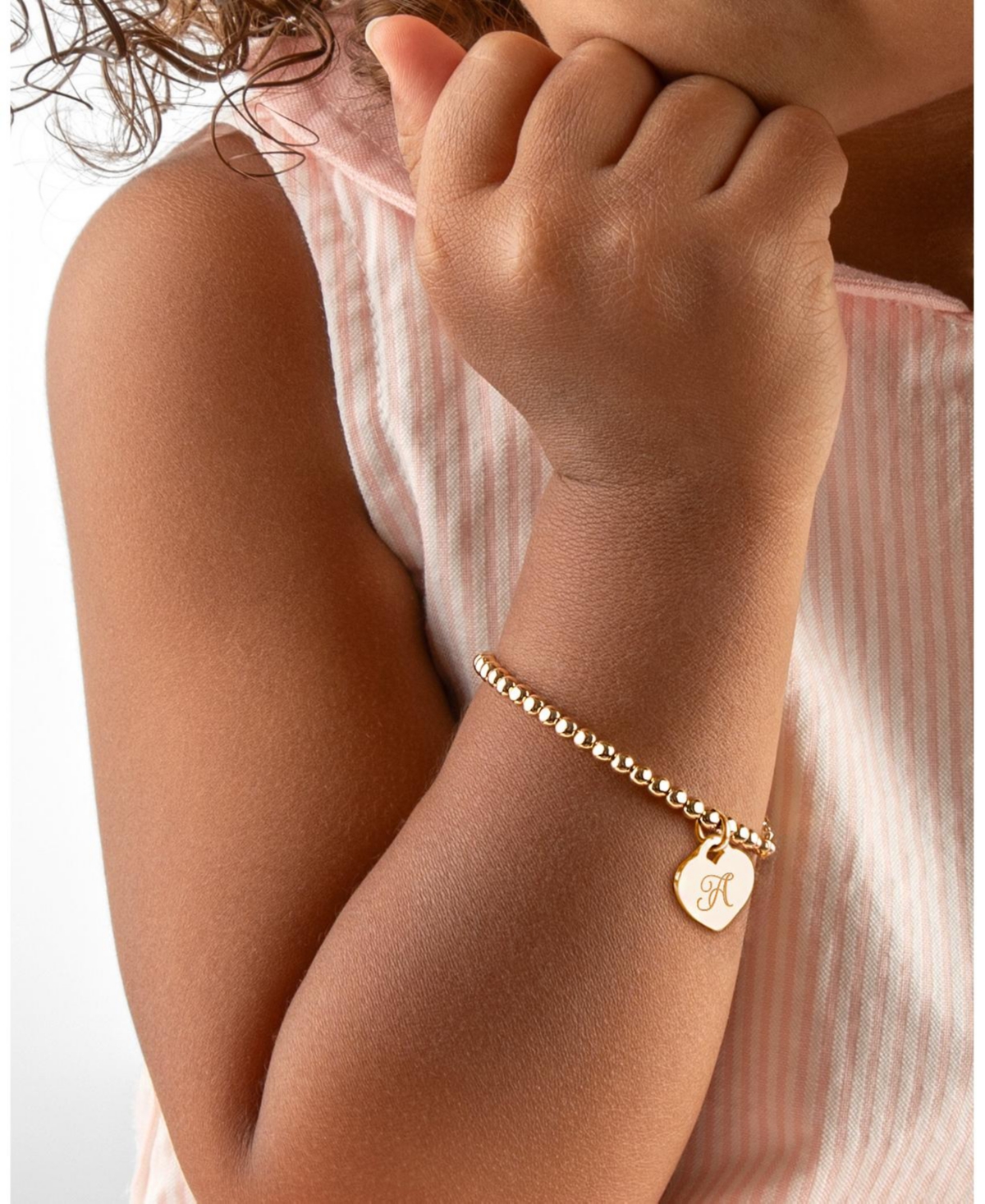 Tiny Blessings Children's 14k gold 3mm Beads & Engraved Initial Girls' 5.25" Bracelet