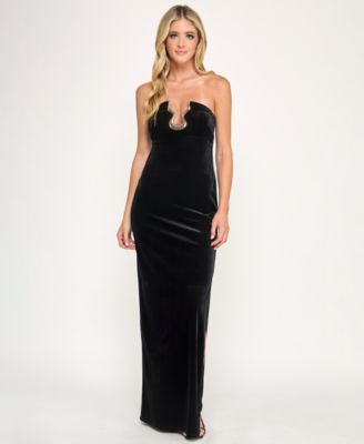 Juniors' Velvet Strapless Plunge Dress