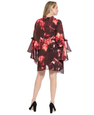 Women's V-Neck High Low Ruffle Flounce Sleeve Dress