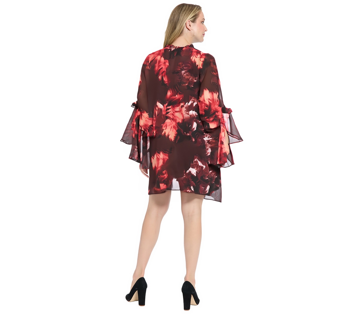 London Times Women's V-neck High Low Ruffle Flounce Sleeve Dress In Multi