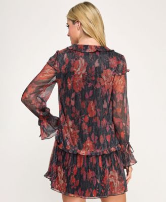 Juniors' Ruffle Long Sleeve Dress