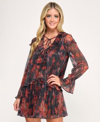 Juniors' Ruffle Long Sleeve Dress