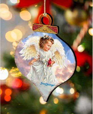 Angel with Cardinal Wooden Ornament