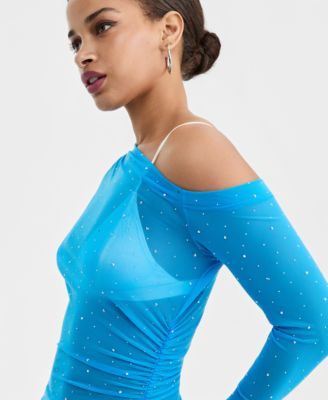 Women's Asymmetric Embellished Mesh Top, Macy's Exclusive