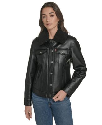 Women's Regular Faux Leather Trucker Jacket