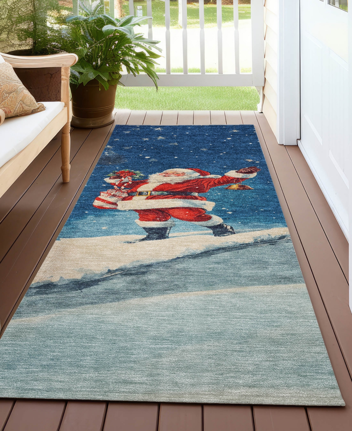 Addison Holiday Washable Indoor/outdoor Acn1807 2'3"x7'6" Runner Area Rug In Blue