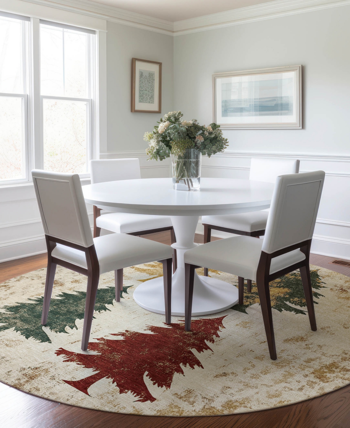 Addison Holiday Washable Indoor/outdoor Acn1811 8'x8' Round Area Rug In White