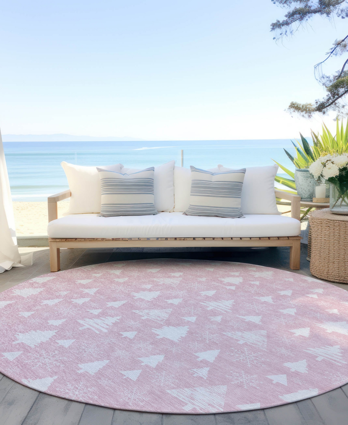 Addison Holiday Washable Indoor/outdoor Acn1815 8'x8' Round Area Rug In Pink