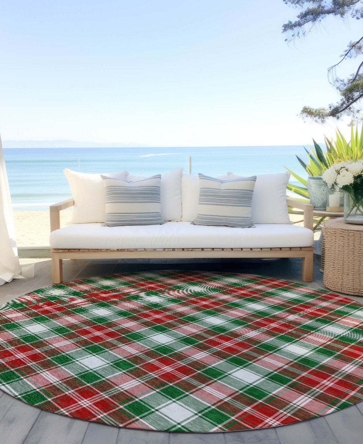 Addison Holiday Washable Indoor/outdoor Acn1817 8'x8' Round Area Rug In Green