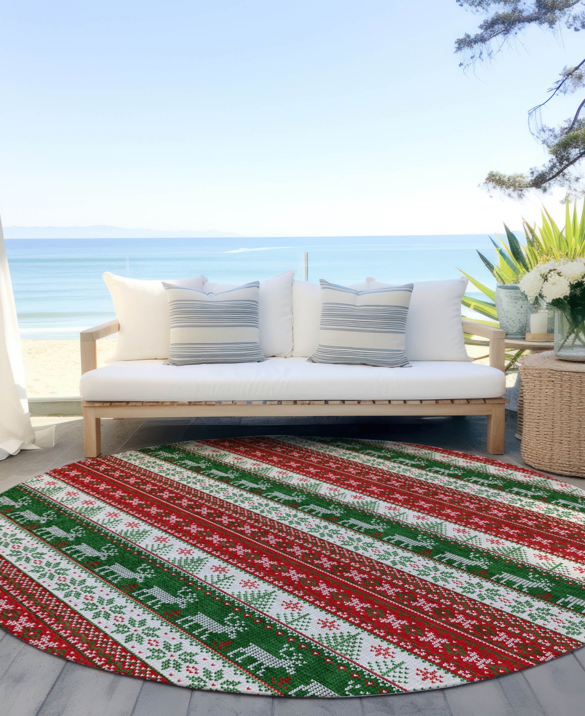 Addison Holiday Washable Indoor/outdoor Acn1818 8'x8' Round Area Rug In Red