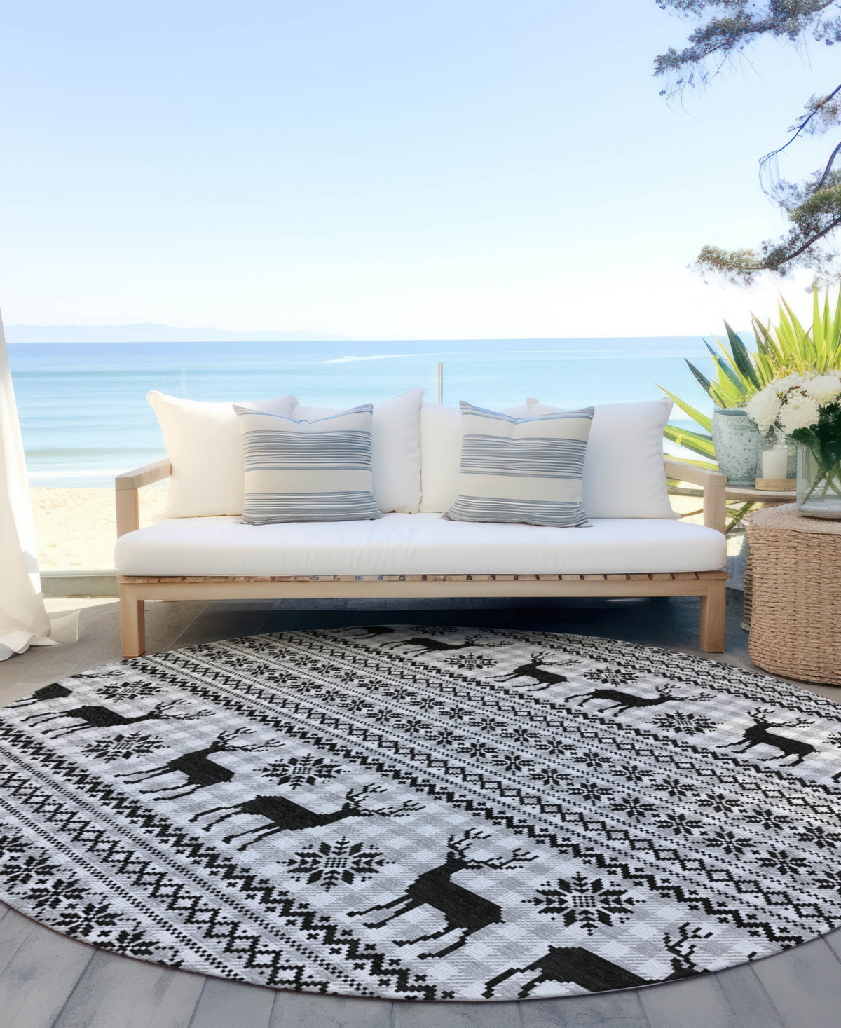 Addison Holiday Washable Indoor/outdoor Acn1820 8'x8' Round Area Rug In Gray