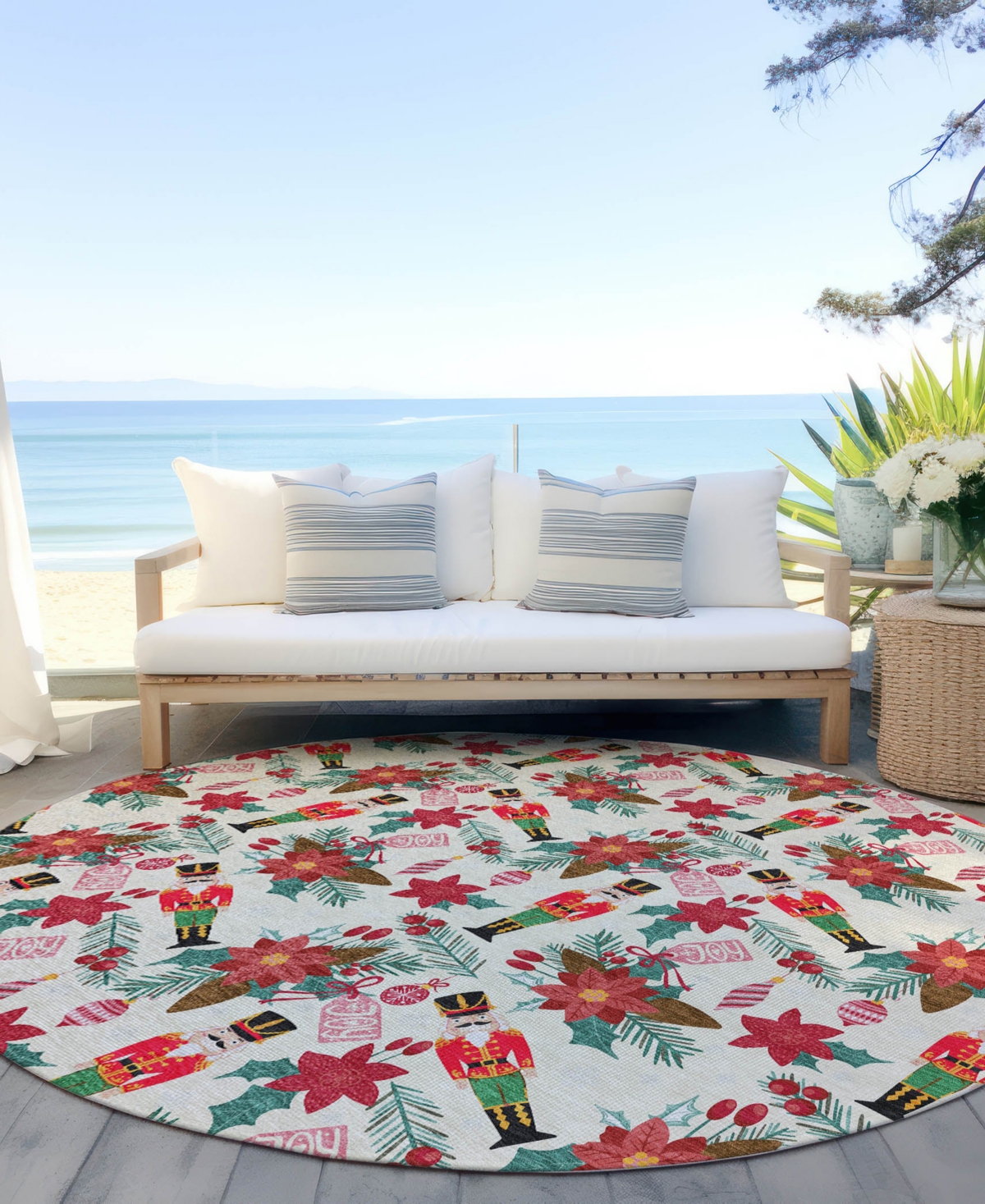 Addison Holiday Washable Indoor/outdoor Acn1822 8'x8' Round Area Rug In White