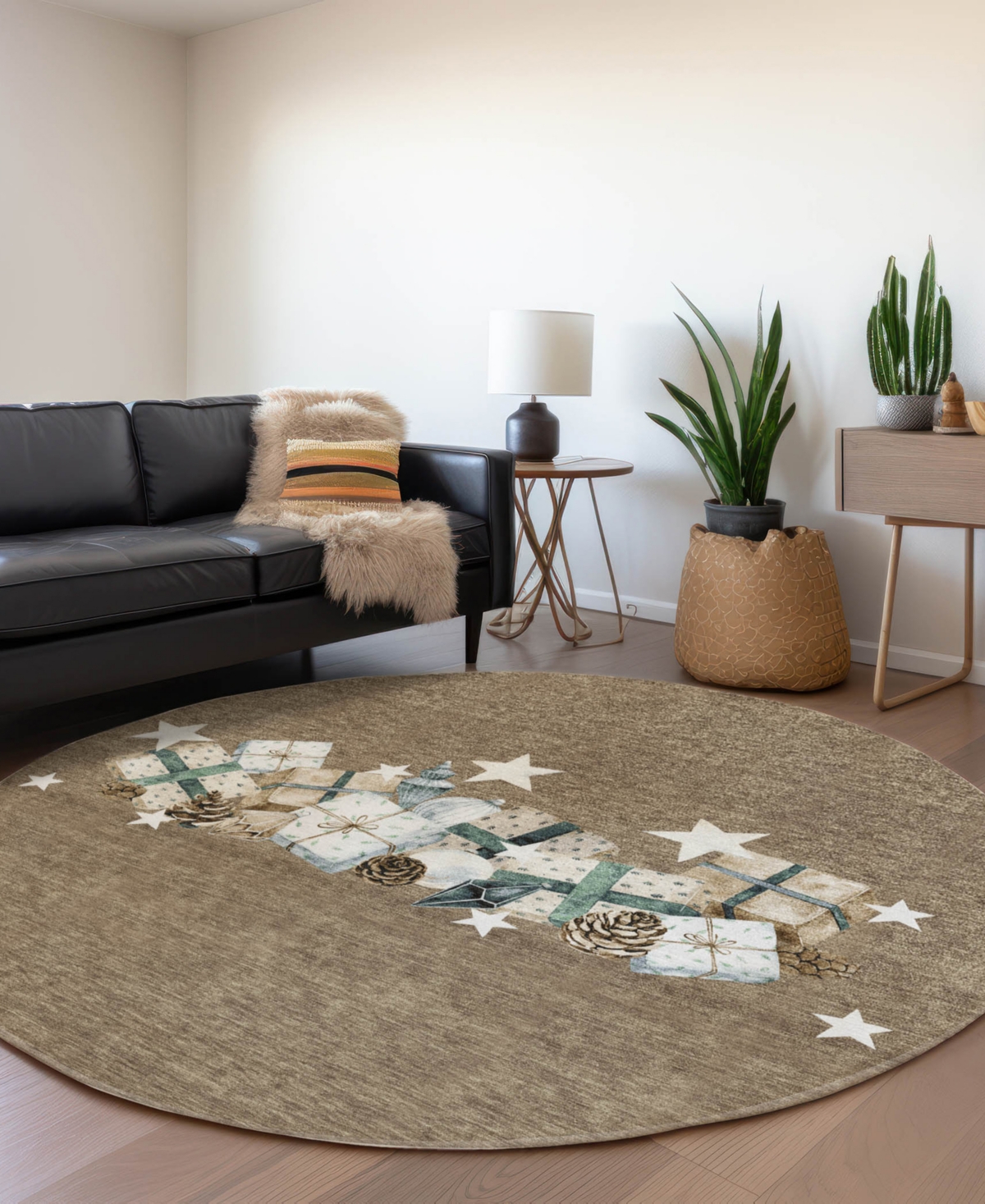 Addison Holiday Washable Indoor/outdoor Acn1825 8'x8' Round Area Rug In Brown