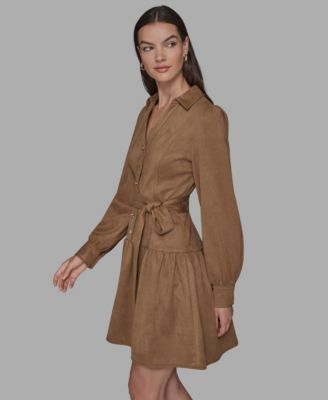 Women's Suede Collared Shirt Dress