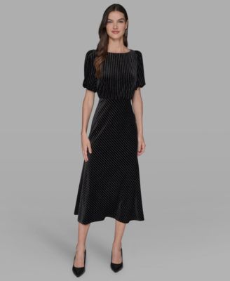 KARL LAGERFELD PARIS - Women's Velvet Pinstripe Midi Dress