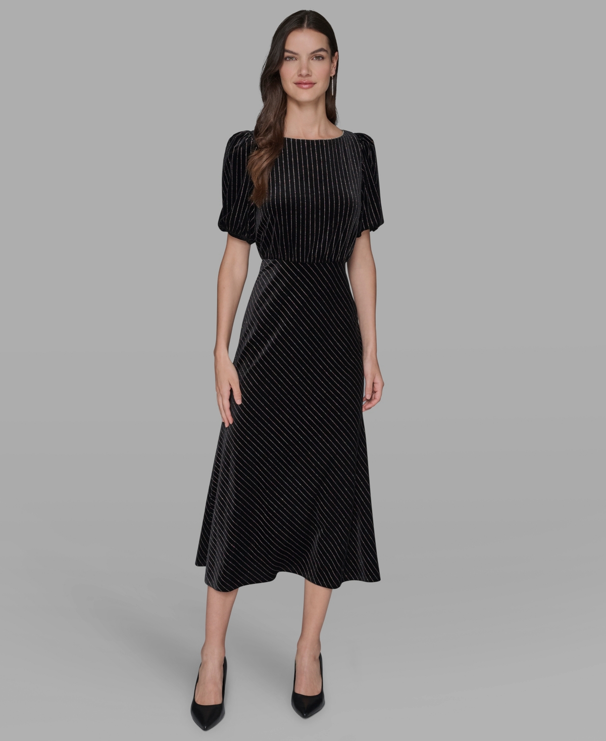 Karl Lagerfeld Paris Women's Pinstripe Boat Neck Midi Dress