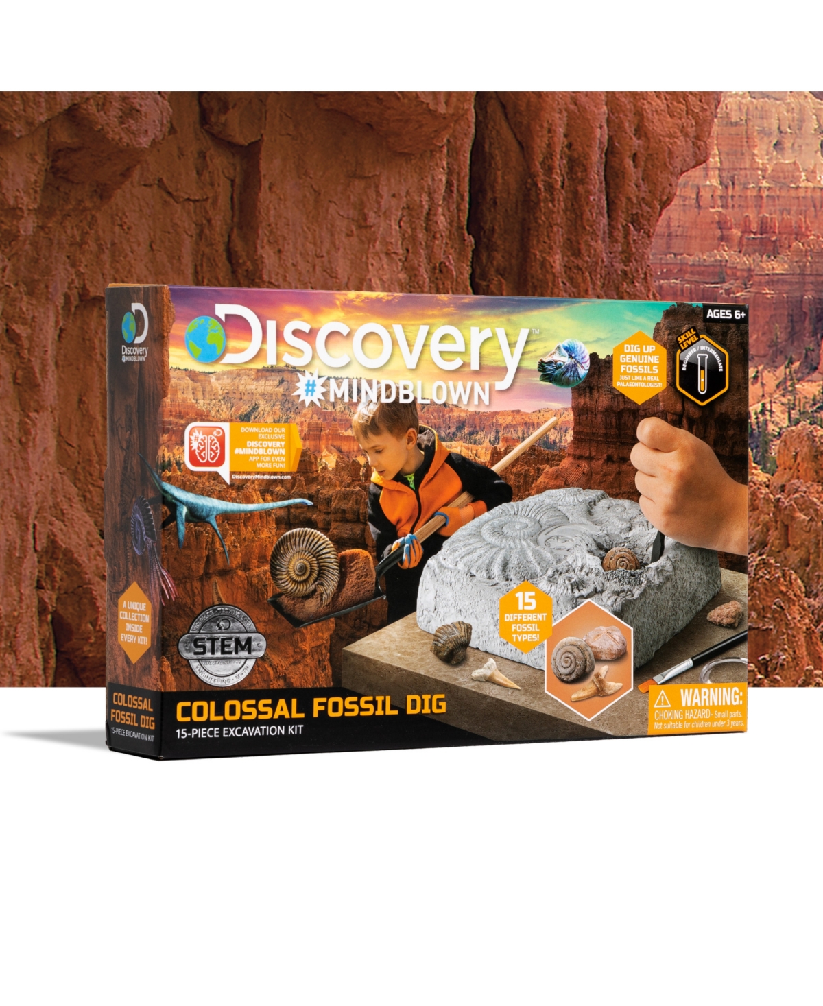 Discovery #Mindblown Toy Fossil Excavation Kit, 15 Pieces